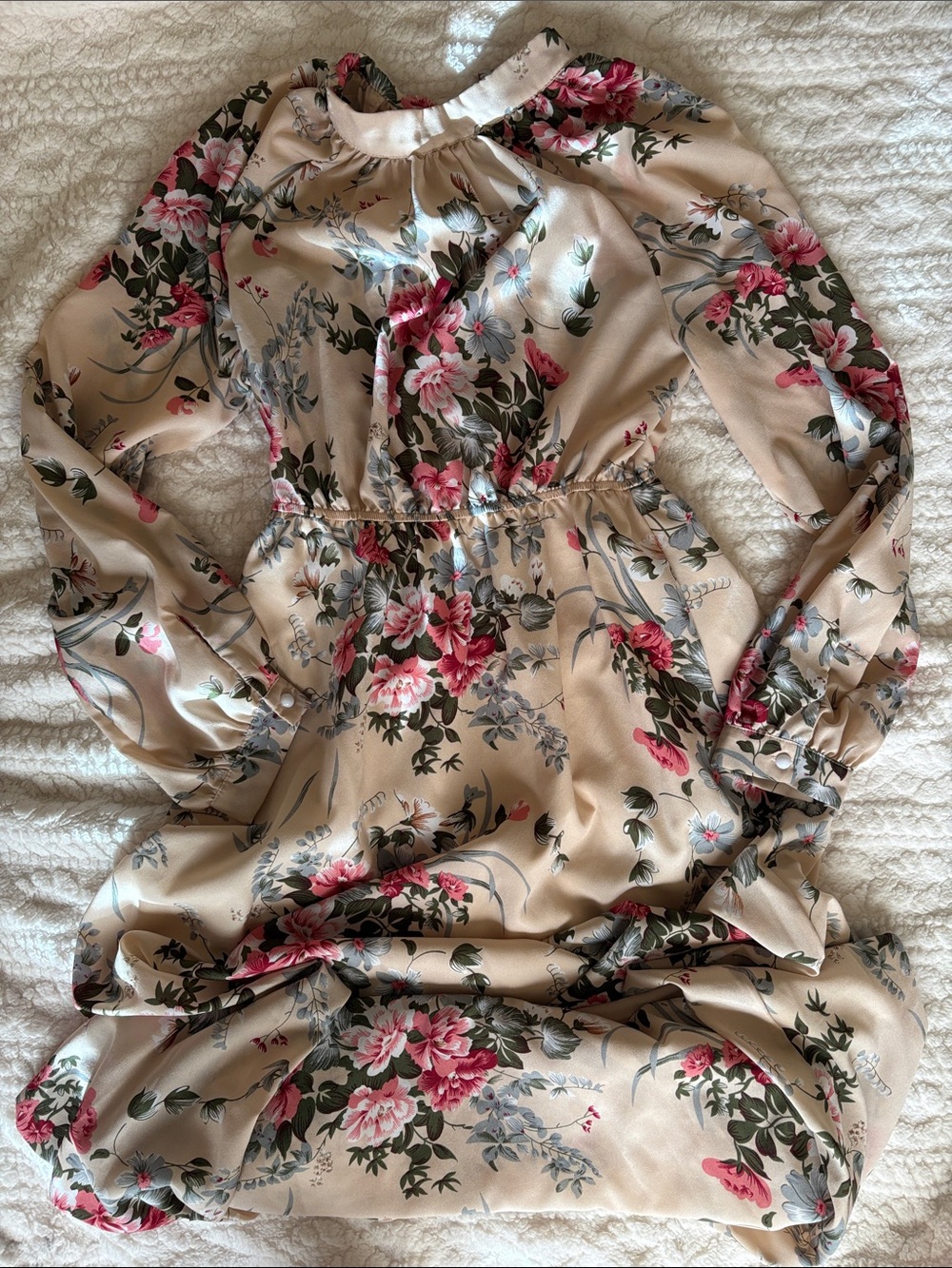 SHEIN Beige Floral Maxi Dress with Pink & Green Accents